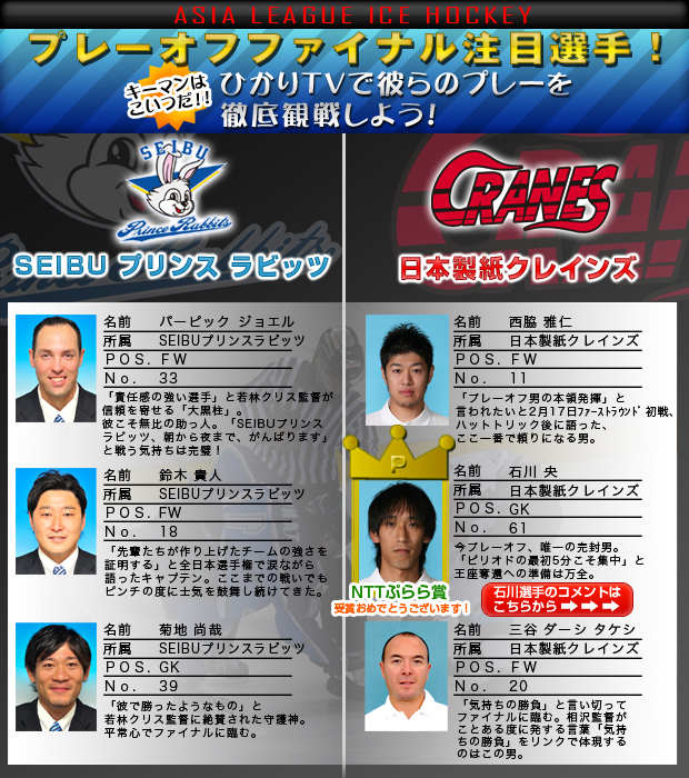 ASIA LEAGUE ICE HOCKEY �s�b�N�A�b�v�I��